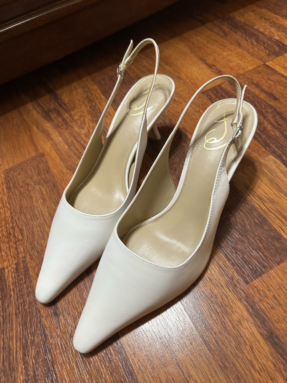 Sam Edelman Ivory Pointed-Toe Slingback Heels